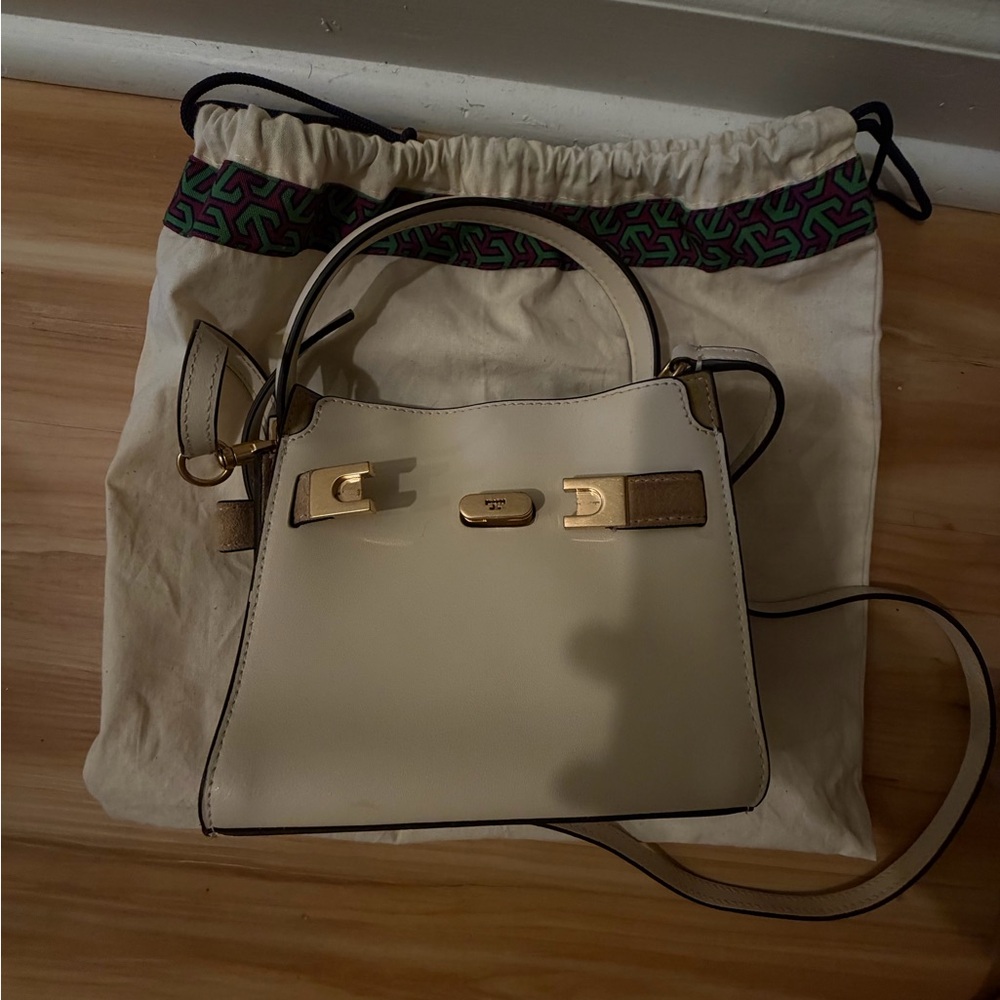 Tory Burch Cream Leather Mini Top Handle Bag w/ Strap